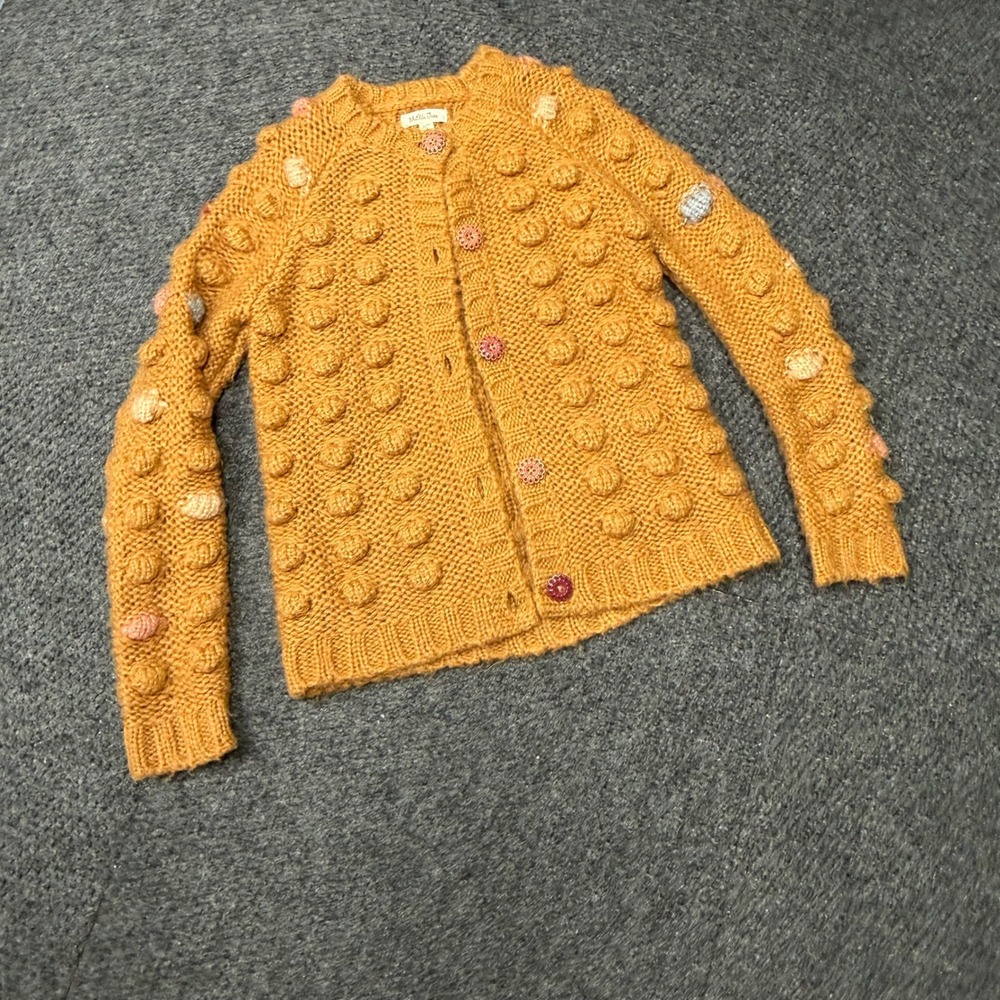 Matilda Jane Girls Mustard Yellow Popcorn Knit Bobble Cardigan Sweater Size 8